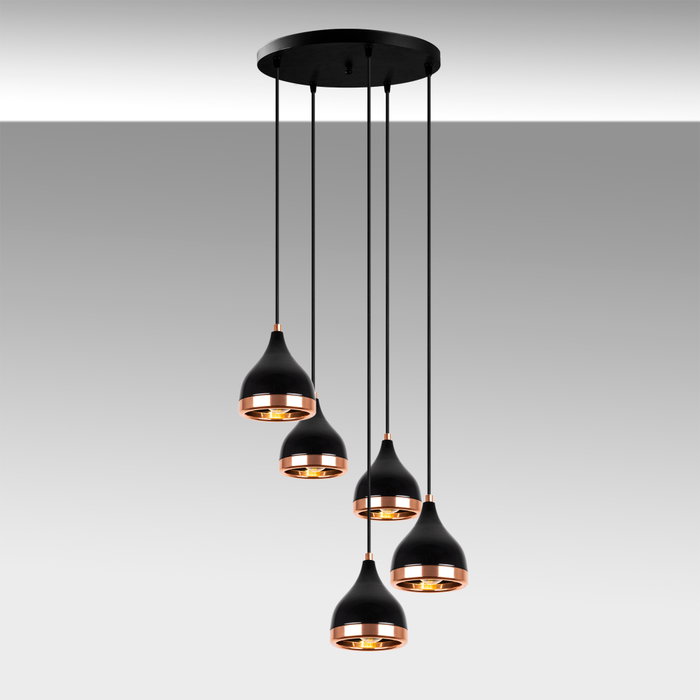 Opviq Lámpara de araña con altura ajustable en negro y cobre Opviq Lámpara de araña con altura ajustable en negro y cobre